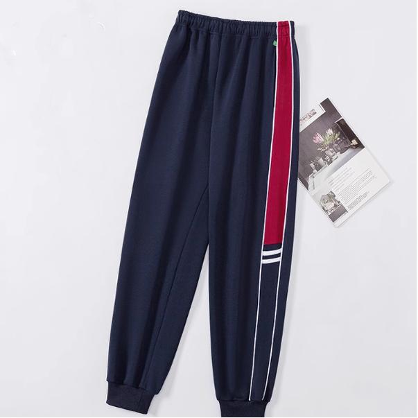 冬季加绒校服藏青色宽红杠