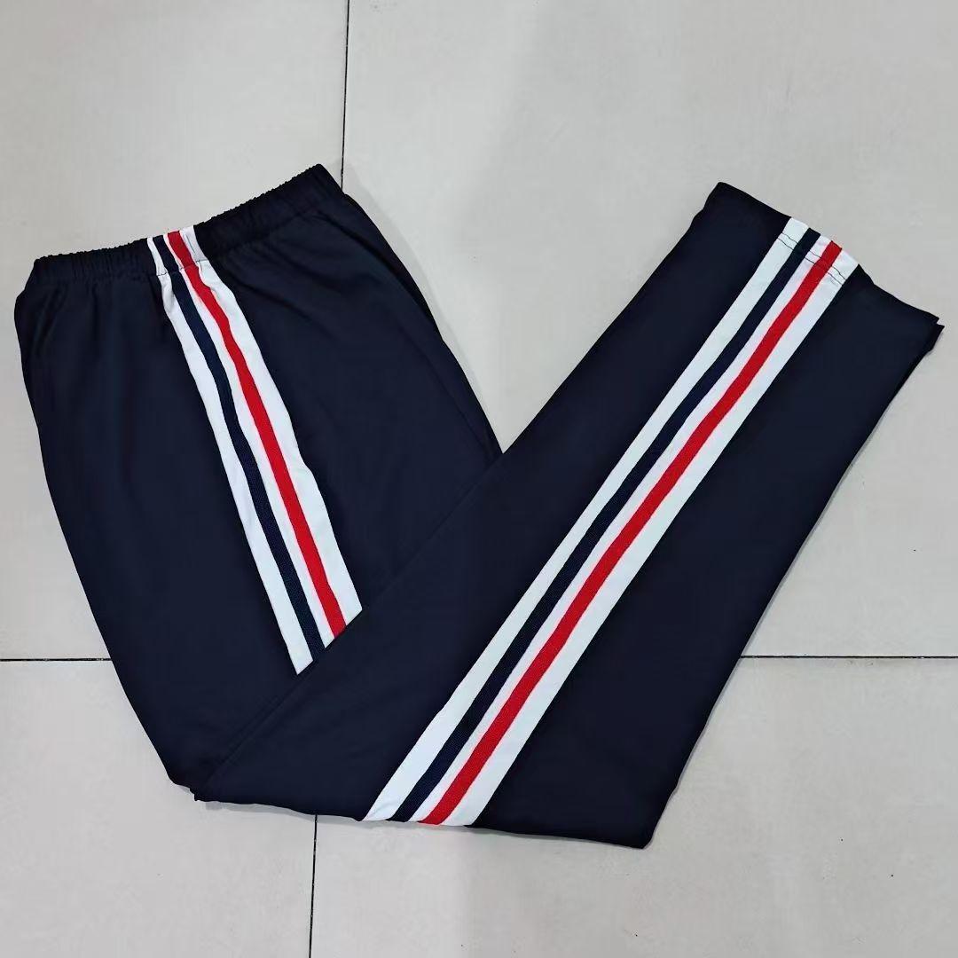 定制中小学生纯棉藏青白杠长裤