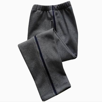 冬季加绒加厚深灰色校服裤子拼藏青色针织条直筒中小学生运动裤