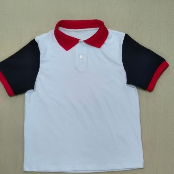 校服短袖藏蓝色袖子大红