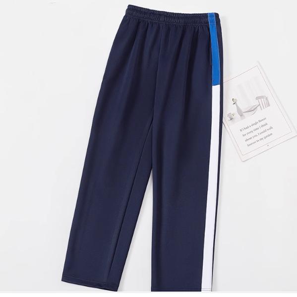 藏蓝色校服裤子藏青色宽蓝杠拼白条高中小学生冬季加绒休闲长裤
