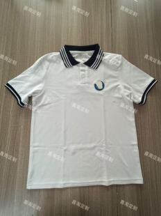 桐庐县初级中学白色净版网眼棉夏季短袖T恤藏青领三道白杠校服
