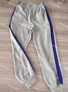 天立纯棉浅灰拼宝蓝色宽杠束口运动休闲春夏加厚一体绒保暖校服裤