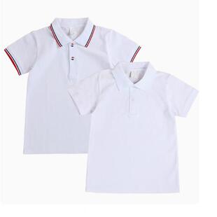 夏季纯棉中小学生校服短袖男女白色黑红翻领POLO衫校服上衣