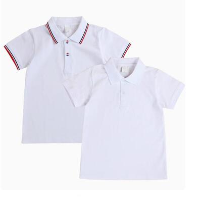 夏季纯棉中小学生校服短袖男女白色黑红翻领POLO衫校服上衣
