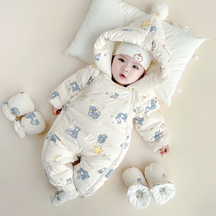 婴儿羽绒服连体衣冬季外出服抱衣男女宝宝冬装衣服新生儿加厚爬服