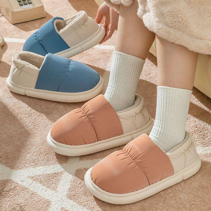 防水棉拖鞋女冬季2024新款家居室内防滑保暖厚底外穿包头棉拖男冬