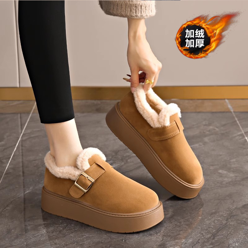 厚底雪地靴女加绒保暖棉鞋2025新款冬季勃肯鞋毛毛鞋34码乐福鞋子
