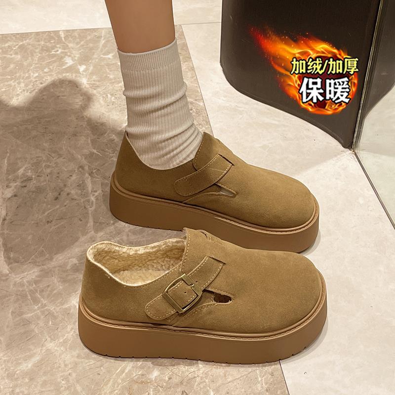 高级感厚底增高勃肯棉鞋女冬季爆款加绒加厚一脚蹬孕妇鞋博肯鞋34