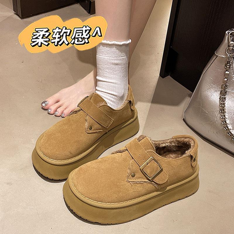 厚底增高加绒勃肯棉鞋女款2025秋冬一脚蹬美拉德乐福鞋毛毛雪地靴