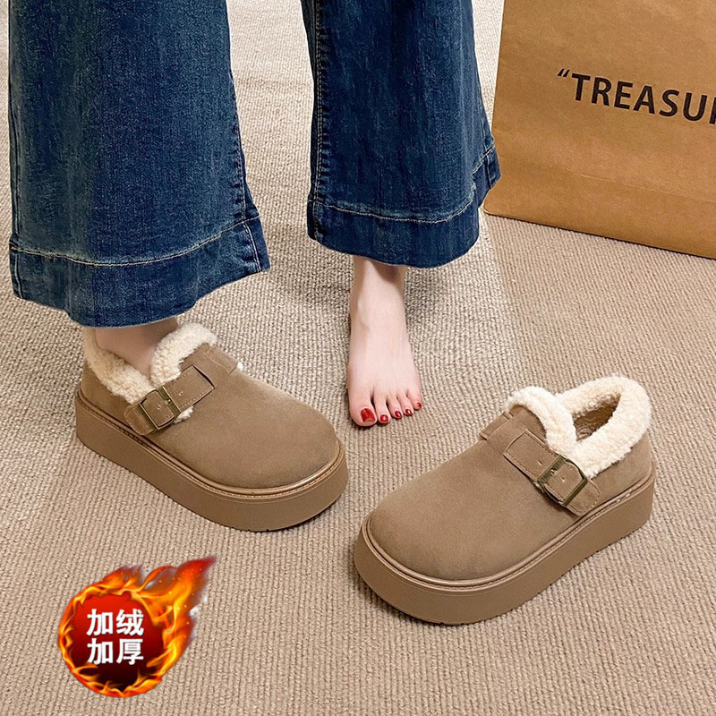 加绒真皮豆豆勃肯鞋女2025新款冬季外穿毛毛鞋子保暖棉厚底雪地靴