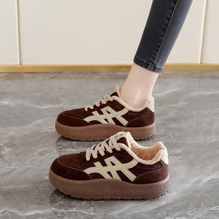 加绒保暖棉鞋女款2025新款秋冬美拉德休闲运动鞋孕妇复古板鞋34码