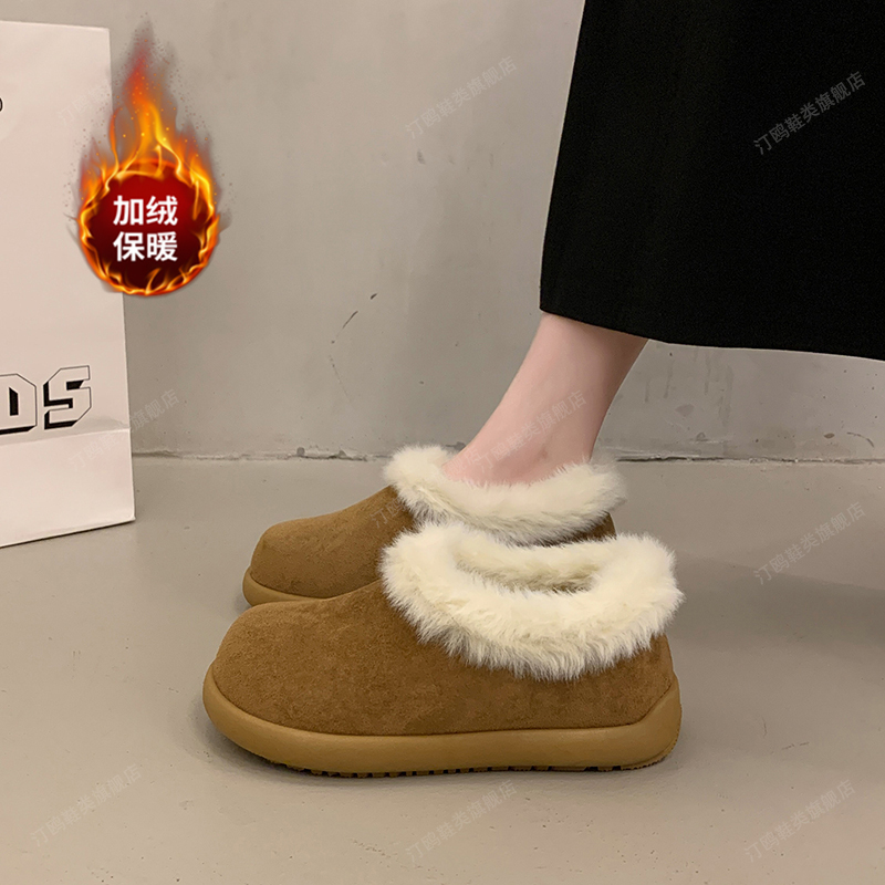 小土豆勃肯鞋女士2025新款冬季孕妇一脚蹬加绒保暖棉鞋毛毛雪地靴