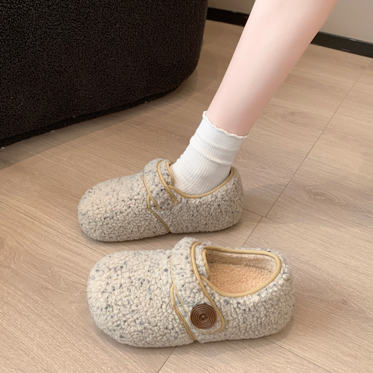 加绒玛丽珍毛毛鞋女2025新款秋冬内增高勃肯棉鞋魔术贴保暖雪地靴