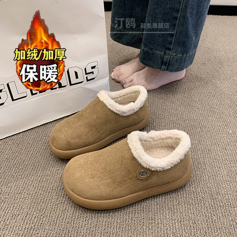 全包加绒勃肯鞋女款冬季2025新款孕妇一脚蹬轻便软底保暖毛毛棉鞋