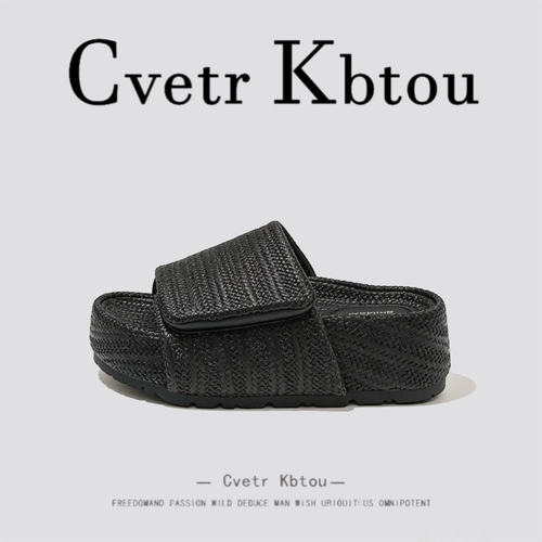 美国CvetrKbtou厚底魔术贴一字拖鞋女款夏季外穿不累脚沙滩凉拖鞋