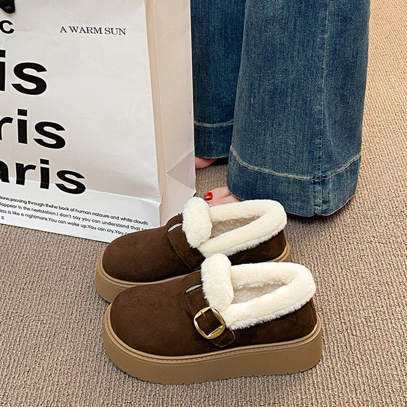 厚底雪地靴女2025新款冬季加绒复古全包勃肯鞋毛毛女鞋子保暖棉鞋