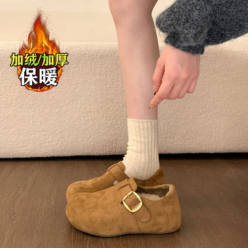 厚底内增高加绒勃肯鞋女2025秋冬新款一脚蹬丑萌乐福棉鞋子雪地靴