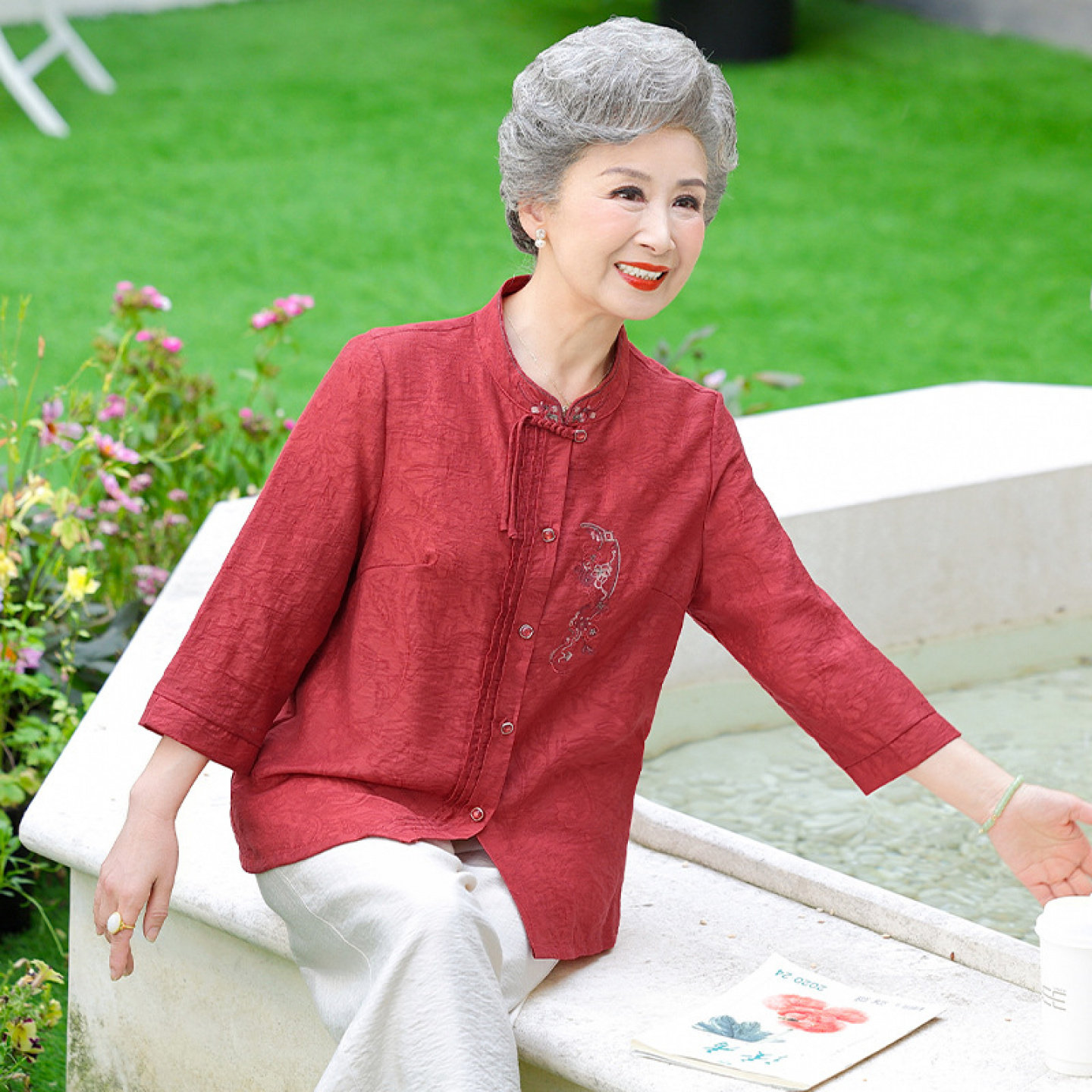 【桑蚕丝100%】妈妈真丝上衣套装奶奶夏装开衫老太太衬衫中老年女