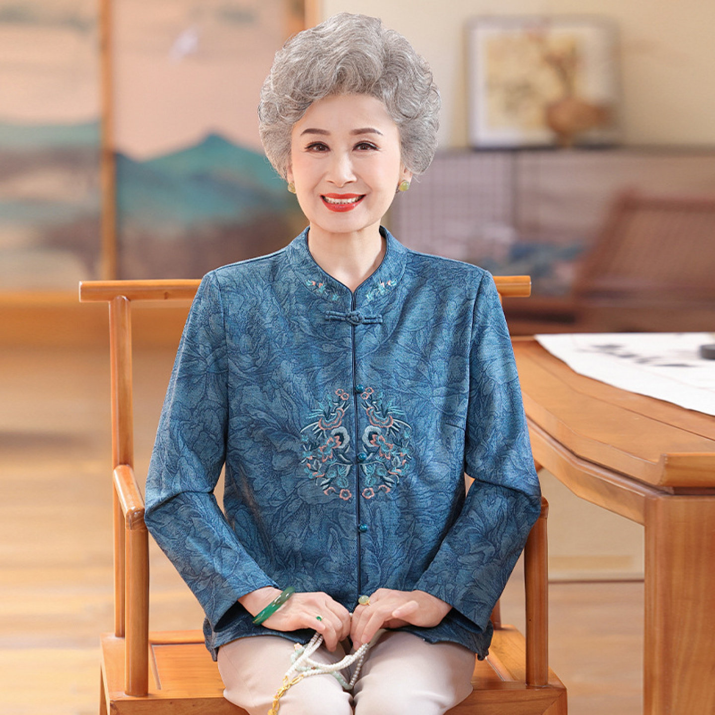 【100%桑蚕丝】两件套装妈妈中老年人上衣裤子真丝奶奶夏装衬衫女