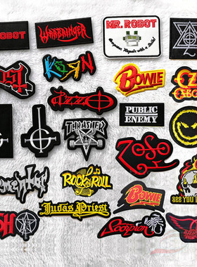 熨烫针缝朋克乐队摇滚骷髅笑脸十字火焰背胶布贴刺绣徽章补丁A288