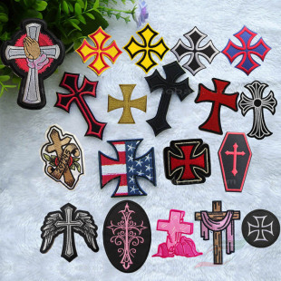 熨烫刺绣背胶布贴十字朋克绣花A529个性 饰补洞 徽章衣贴补丁贴花装