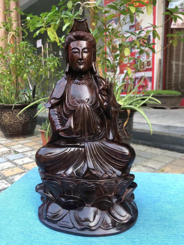 大红酸枝木雕观音佛像家居摆件坐莲观世音菩萨交趾黄檀红木工艺品