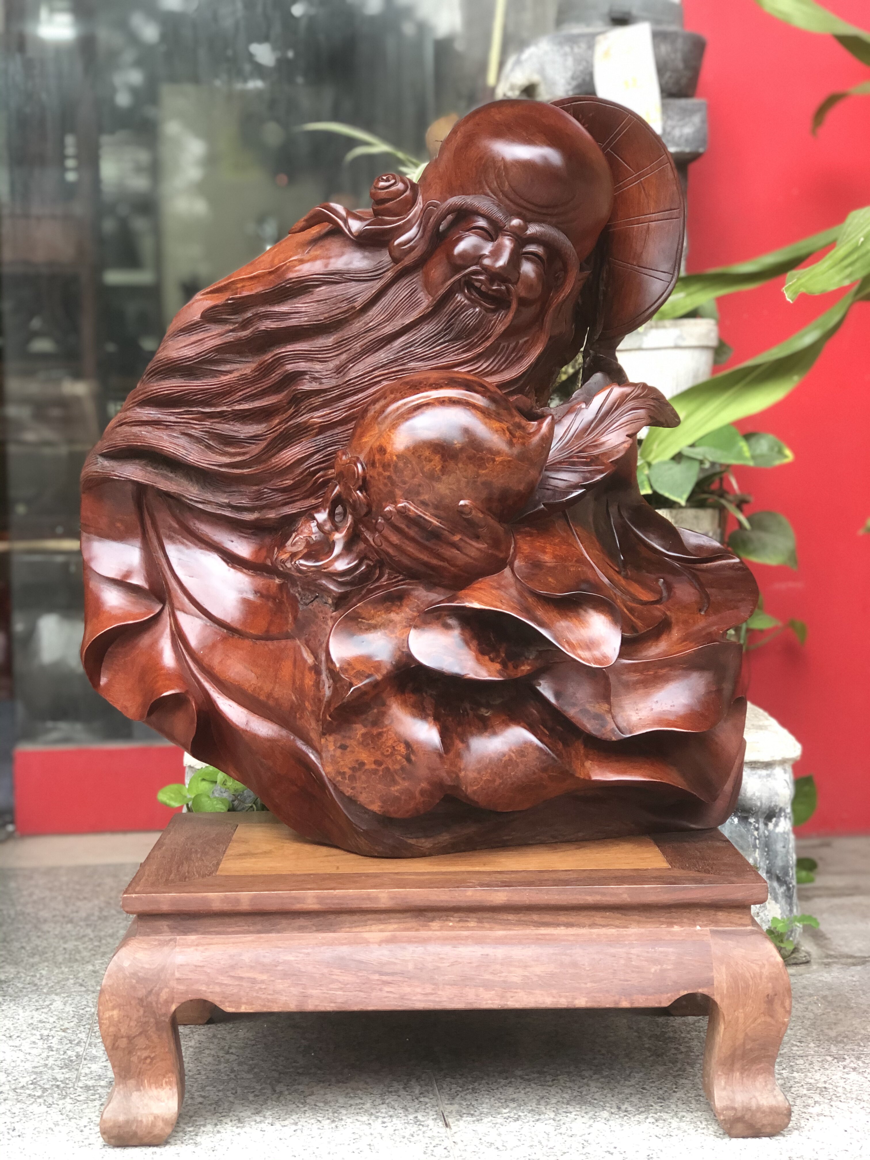 缅甸花梨樱木瘤疤木雕寿星公摆件木雕