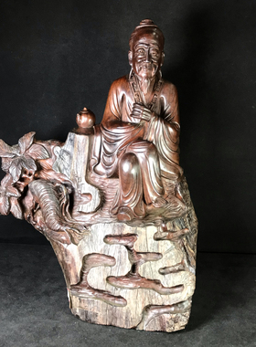 大红酸枝木雕茶圣陆羽摆件红木雕刻工艺品家居客厅玄关装饰品摆件