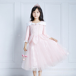 迪士尼乐佩长发白艾莎灰姑娘仙蒂爱洛睡美人公主裙礼服女童演出服