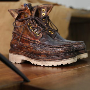 25SS VISVIM GUI GRIZZLY UNCLE BOOTS做舊腰果花增高厚底復(fù)古靴