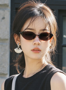 复古墨镜女高级感茶色小框猫眼防紫外线近视太阳眼镜小脸新款椭圆