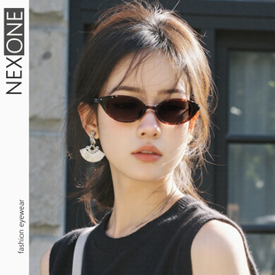 复古墨镜女高级感茶色小框猫眼防紫外线近视太阳眼镜小脸新款偏光