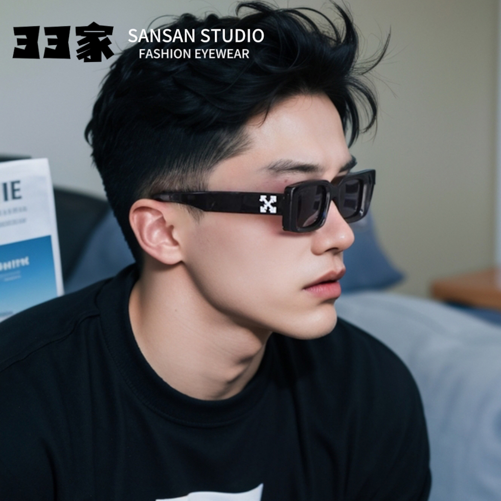 雪花方形小框朋克黑色太阳镜网红潮人街拍墨镜男可配近视散光镜腿