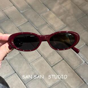 摩登复古小框墨镜可配近视椭圆时尚高级感防紫外线潮流遮阳太阳镜