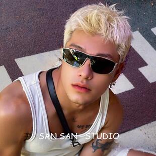 未来感一体式潮流金属黑框墨镜极简风防紫外线高级感太阳眼镜时尚