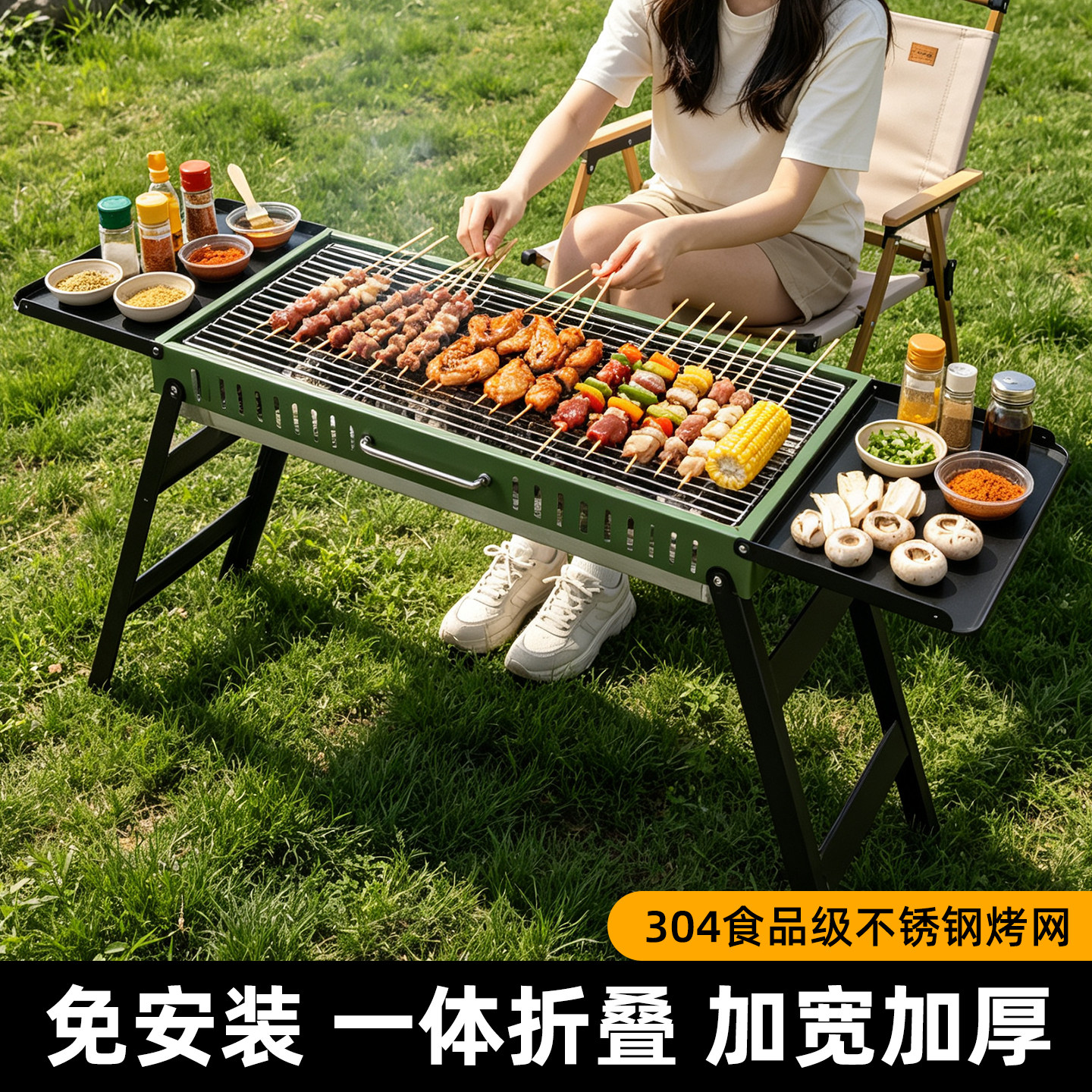 超大号烧烤架户外烧烤炉子家用折叠便携式烤肉炉2026新款无烟露营