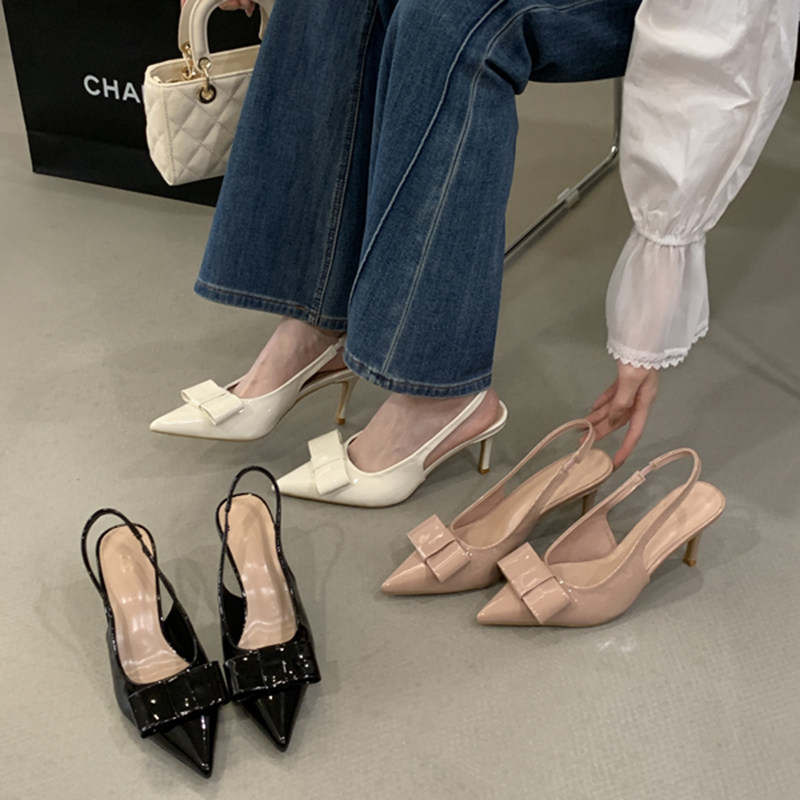 尖头高跟鞋女2026新款春季配裙子女鞋漆皮细跟蝴蝶结浅口单鞋女,女鞋,毛毛鞋,淘宝优惠券,粉丝福利购,淘宝优惠卷