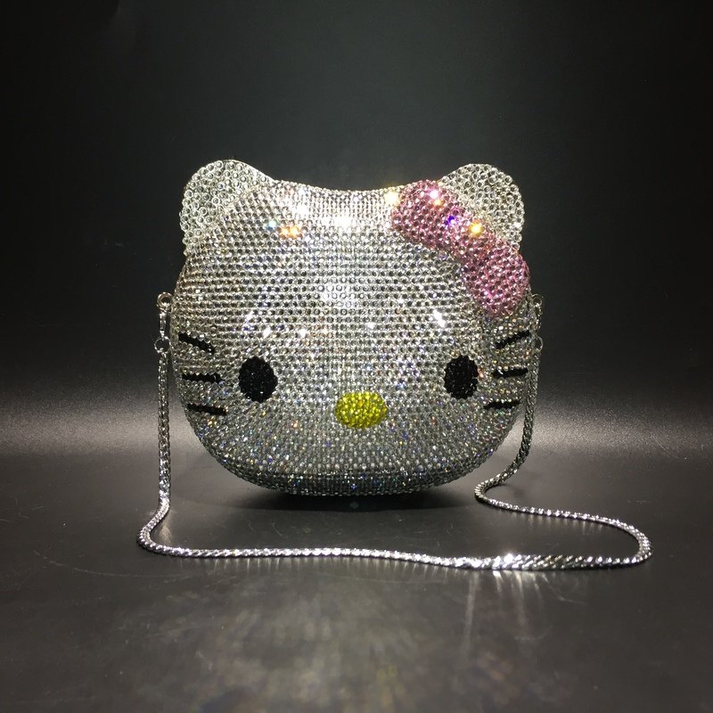 KITTY猫水晶包名媛宴会手包奢华钻石晚宴包动物镶钻女士包新娘包