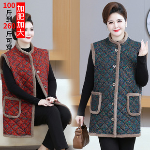 加肥加大码新中式马甲女款棉服胖妈妈加绒国风老年人加厚外套冬季