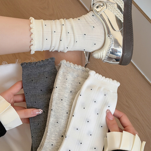 棉袜 波点韩版 袜子女薄款 中筒袜春夏花边可爱堆堆袜夏天薄袜子女款