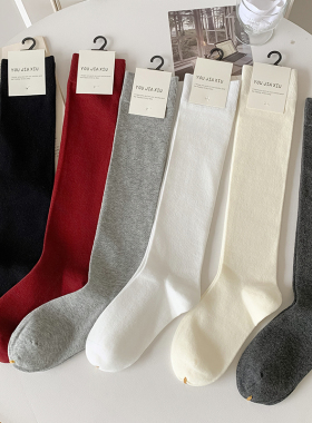 小腿袜女春秋棉袜长筒袜纯色显瘦及膝袜高筒灰色长袜子秋薄款长筒