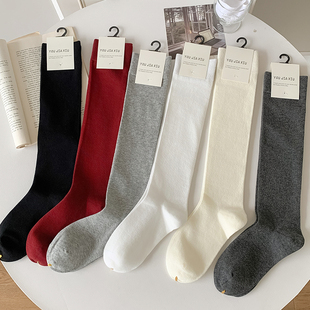 小腿袜女春秋棉袜长筒袜纯色显瘦及膝袜高筒灰色长袜子秋薄款 长筒
