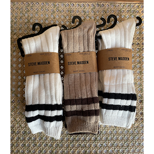 高品质 S&M出口纽约订单粗线质感双杠条纹中筒袜竖条纹棉袜 2双装