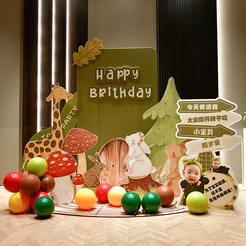 周岁生日布置kt板气球背景墙装饰