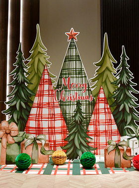 圣诞节装饰圣诞树气球场景布置kt板背景商场店铺氛围展板美陈布置