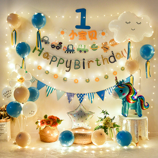 ins宝宝儿童一周岁生日布置装饰背景墙男场景数字女1快乐气球套装