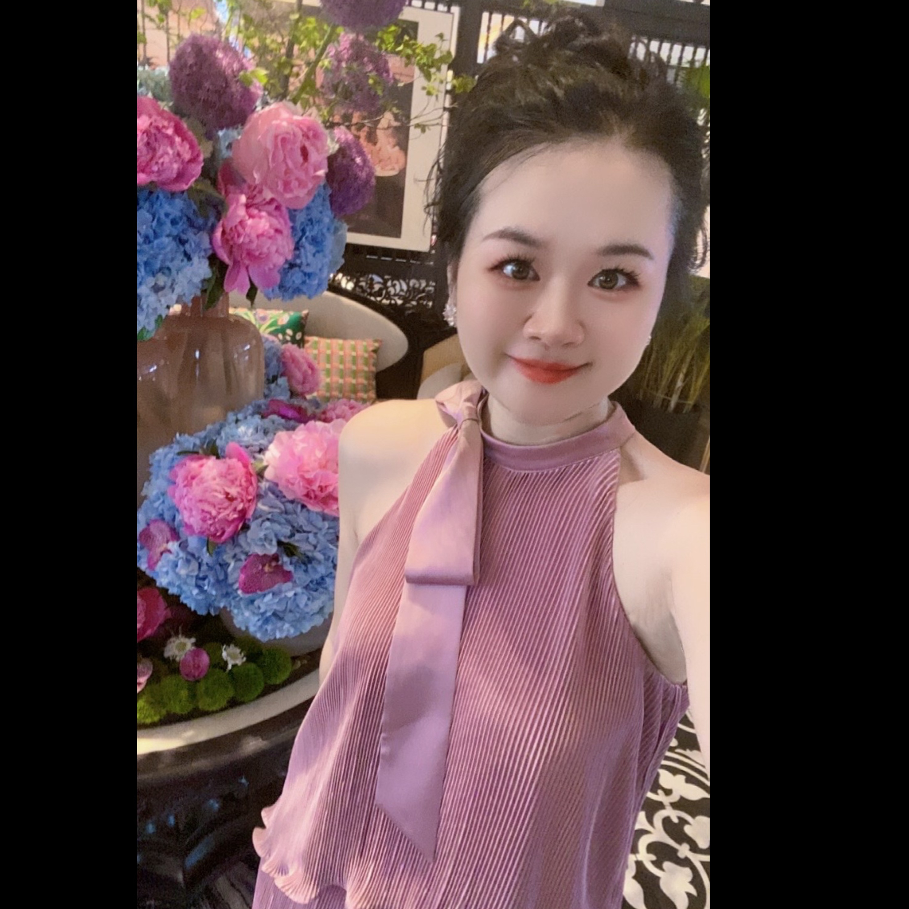 魅鹊2025夏季新款 粉紫色显白高级感蝴蝶结挂脖洋气时尚两件套装