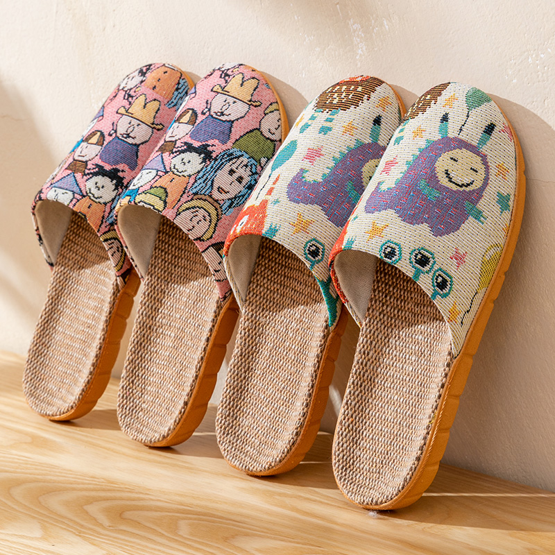 日式亚麻拖鞋室内家居情侣凉拖鞋女夏季厚底棉麻拖鞋夏天舒适家用