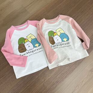 春款纯棉毛圈儿童卡通插肩袖毛圈卫衣 女童圆领上衣